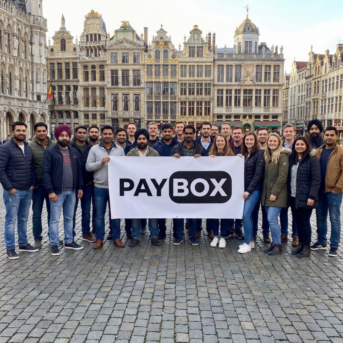 PayBox shop owners gathered at the Grand-Place in Brussels